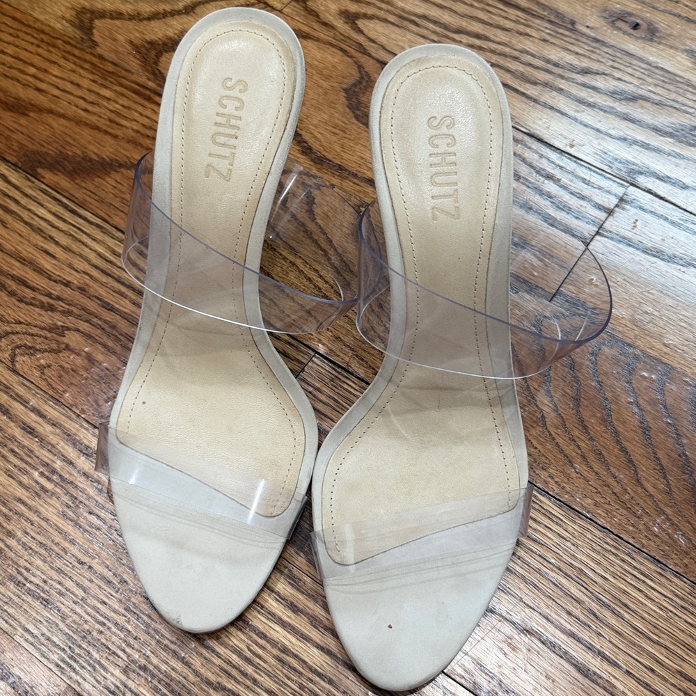 SCHUTZ Women's Clear Strap Heels - Beige